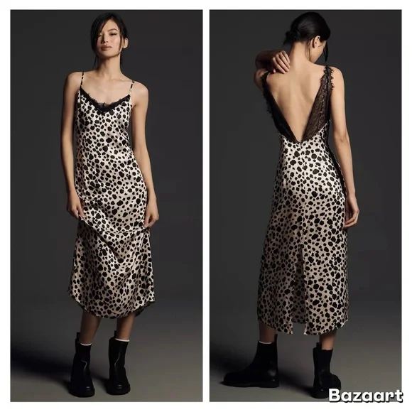 NWT By Anthropologie V-Neck Open-Back Slip Midi Dress Sz S - Picture 2 of 11